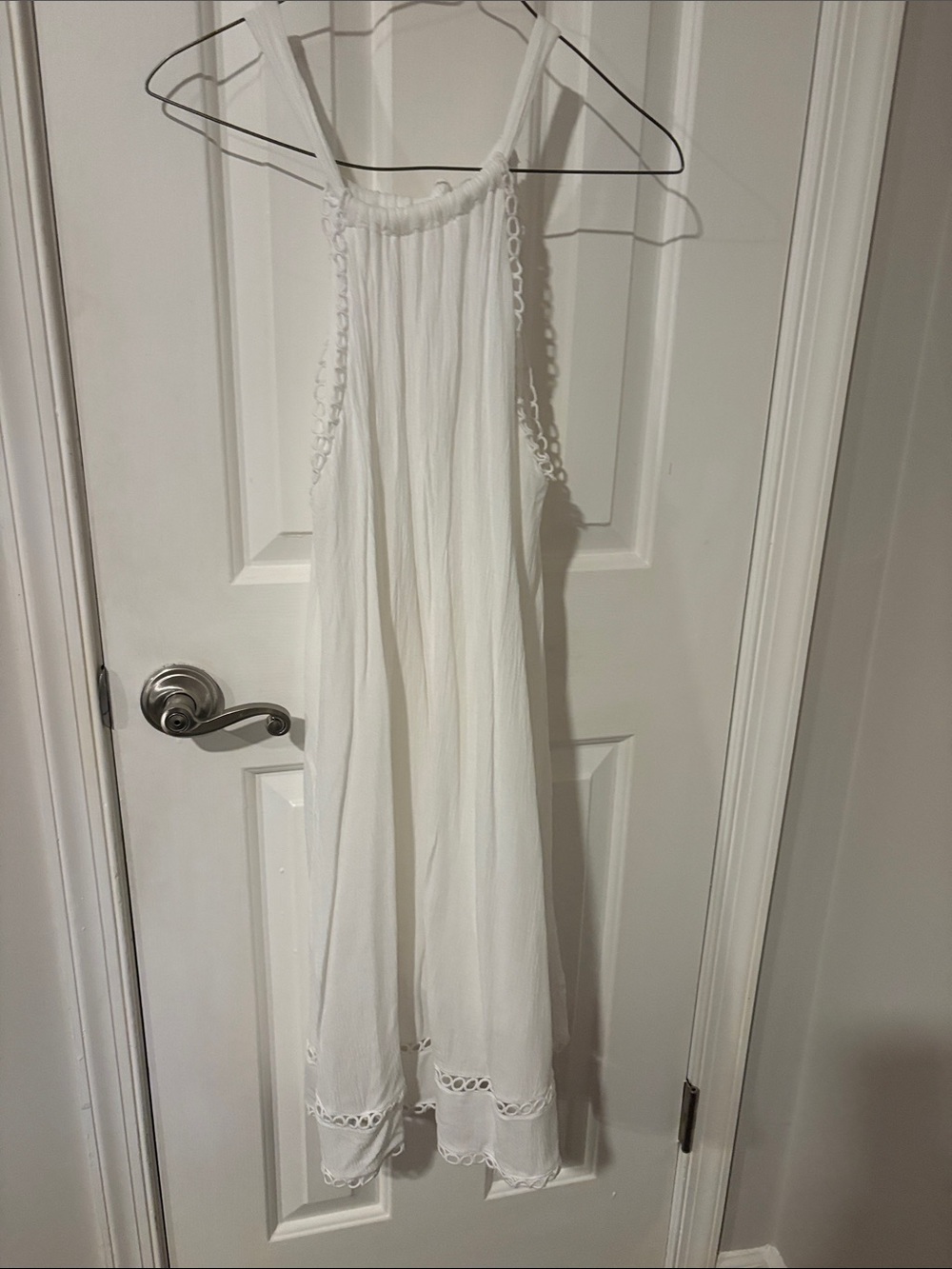 La Blanca White Mini Dress with Crochet Trim